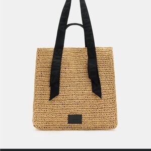 Lullah Spacious Straw Tote
 Tan Tote Bag with Black Straps